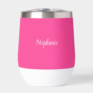 Personalized Name Hot Pink Script Monogram Thermal Wine Tumbler