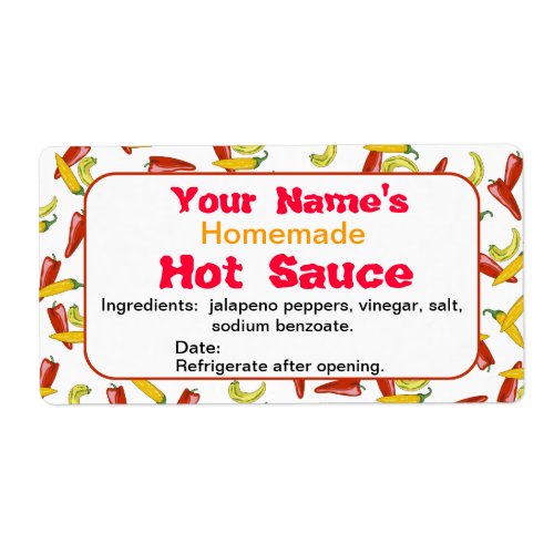 Personalized Name Hot Sauce Labels Chili Peppers