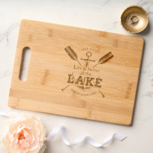 Personalized Name House Life is Better at the Lake Engraved Cutting Board