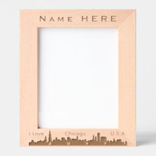 Personalized Name, I Love Chicago USA City Skyline Engraved Frames