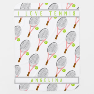 Personalized Name I love tennis racket and ball Baby Blanket