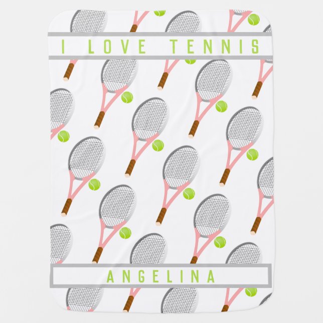Personalized Name I love tennis racket and ball Baby Blanket (Front)