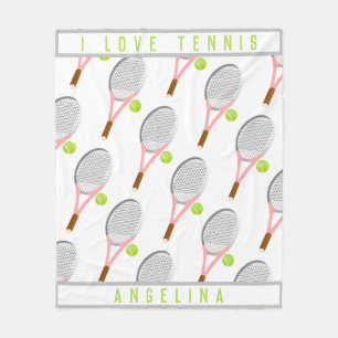 Personalized Name I love tennis racket and ball Fleece Blanket