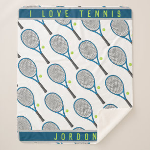 Personalized Name I love tennis racket and ball Sherpa Blanket