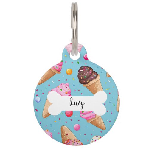 Personalized Name Ice Cream Pattern Round Pet Tag