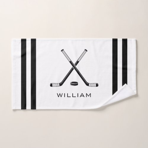 Personalized Name Ice Hockey White Stripes Hand Towel