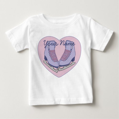 Personalized Name Ice Skating Heart Skates Baby T_Shirt