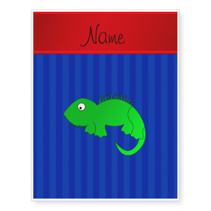 Personalized name iguana blue stripes temporary tattoos
