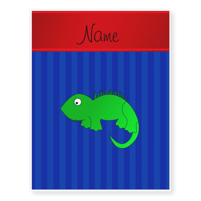 Personalized name iguana blue stripes temporary tattoos (Front)