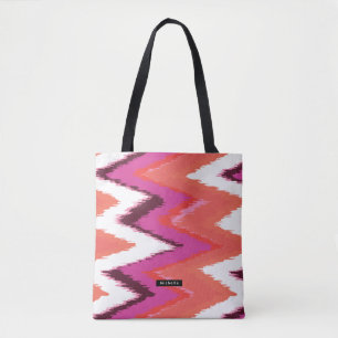 Personalized Name Ikat Chevron Pattern Bridesmaid Tote Bag