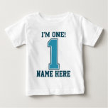 Personalized Name, I'm One, Big Blue Number 1 Baby T-Shirt