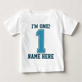 Personalized Name, I'm One, Big Blue Number 1 Baby T-Shirt