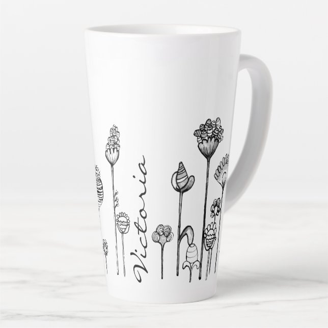 Personalized Name In The Pattern Black And White Latte Mug (Right Angle)