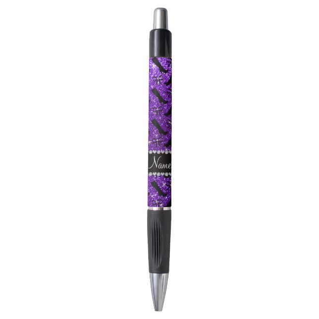 Personalized name indigo purple glitter boots bows pen (Front Vertical)