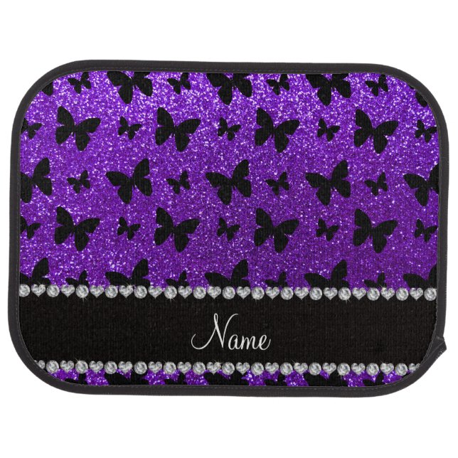 Personalized name indigo purple glitter butterfly car mat (Rear)