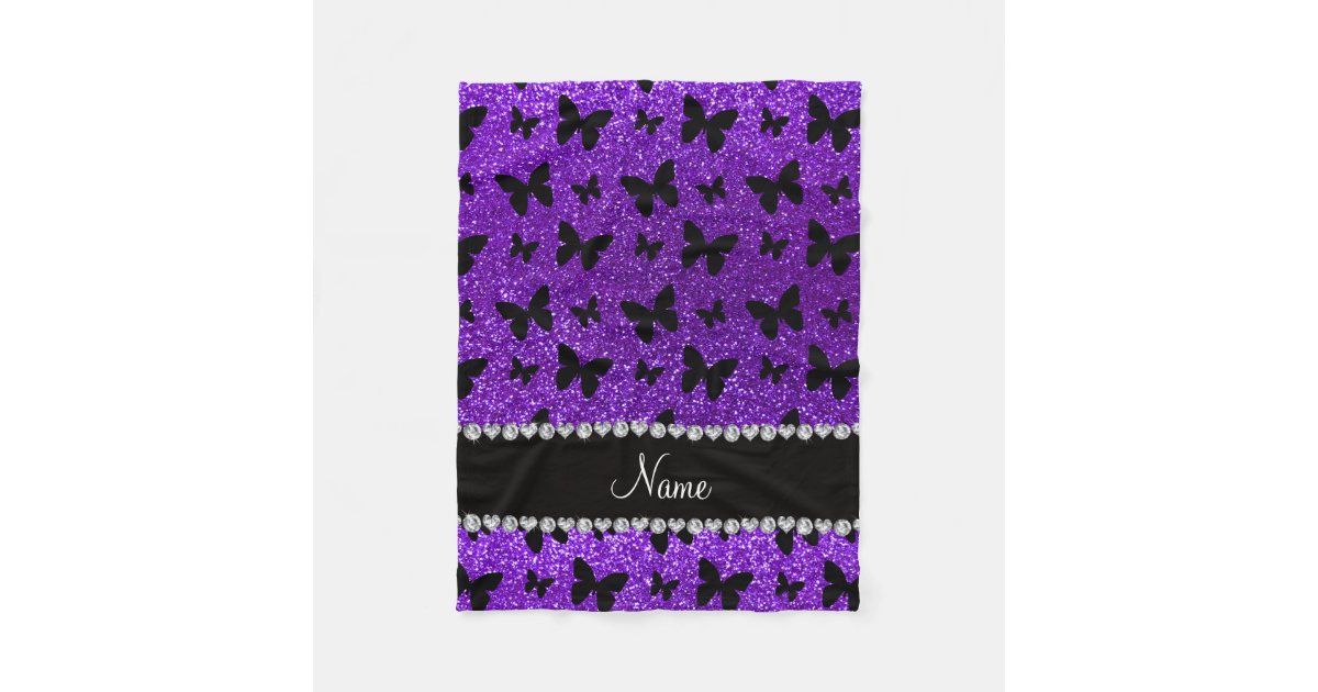 Personalized name indigo purple glitter butterfly fleece blanket Zazzle