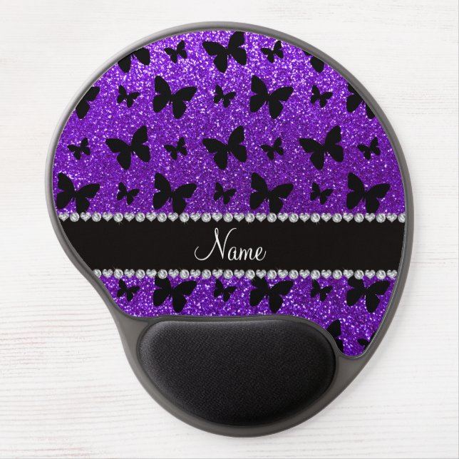 Personalized name indigo purple glitter butterfly gel mouse pad (Front)