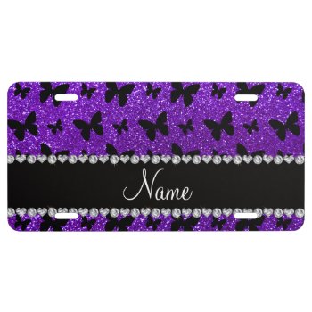 Personalized Name Indigo Purple Glitter Butterfly License Plate by Brothergravydesigns at Zazzle