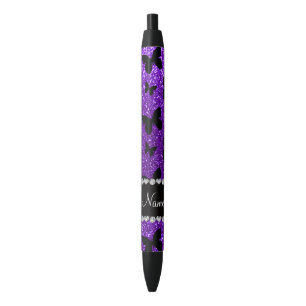 Personalized name indigo purple glitter butterfly pen