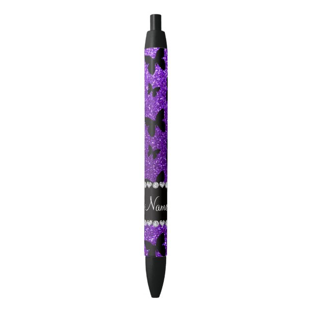 Personalized name indigo purple glitter butterfly pen (Front Vertical)
