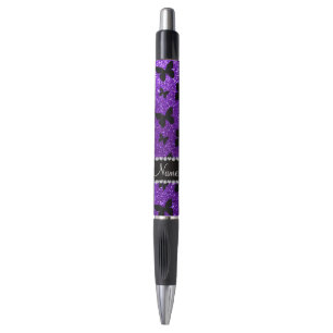 Personalized name indigo purple glitter butterfly pen