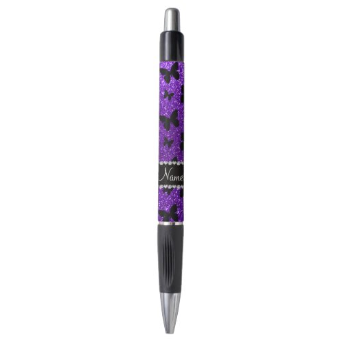 Personalized name indigo purple glitter butterfly pen