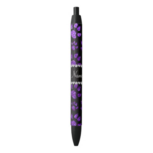 Personalized name indigo purple glitter cat paws black ink pen