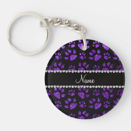 Personalized name indigo purple glitter cat paws keychain