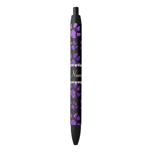 Personalized name indigo purple glitter cat paws pen (Front Vertical)