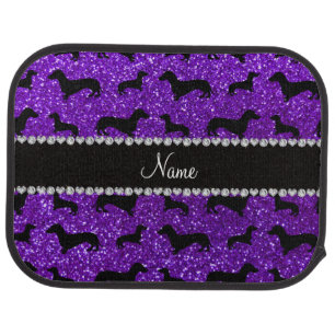 Personalized name indigo purple glitter dachshunds car mat