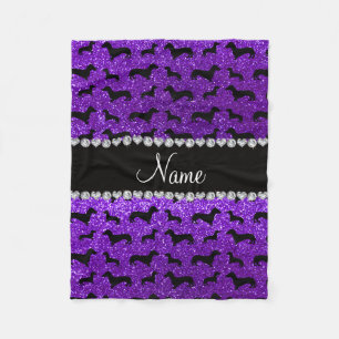 Personalized name indigo purple glitter dachshunds fleece blanket