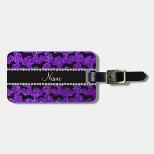Personalized name indigo purple glitter dachshunds luggage tag