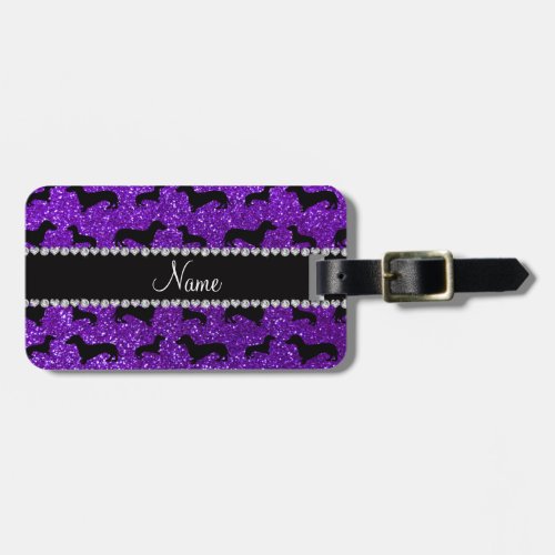 Personalized name indigo purple glitter dachshunds luggage tag