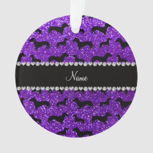Personalized name indigo purple glitter dachshunds ornament