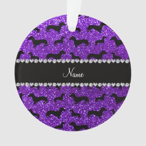 Personalized name indigo purple glitter dachshunds ornament