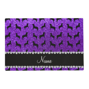 Personalized name indigo purple glitter dogs placemat