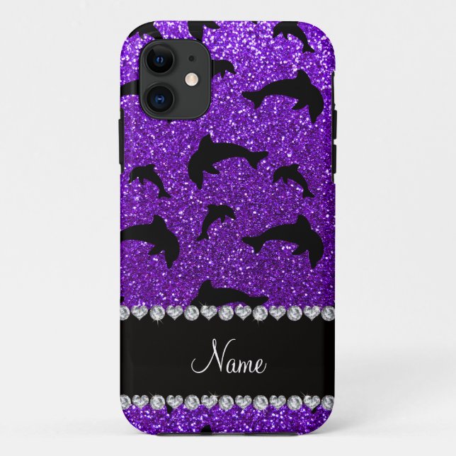 Personalized name indigo purple glitter dolphins Case-Mate iPhone case (Back)