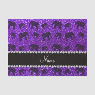 Personalized name indigo purple glitter elephants tissue paper