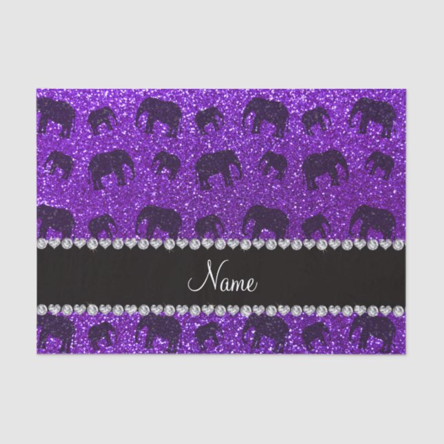 Personalized name indigo purple glitter elephants tissue paper (Front)