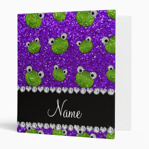 Personalized name indigo purple glitter frogs 3 ring binder
