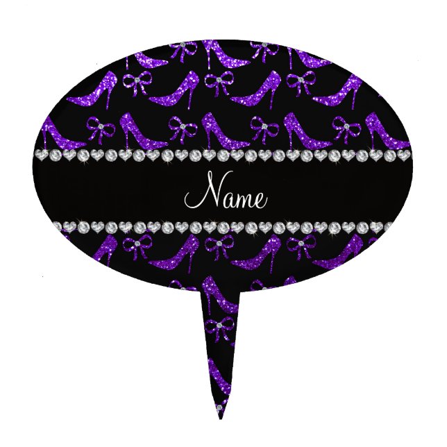 Personalized name indigo purple glitter high heels cake topper (Front)