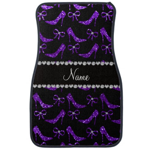 Personalized name indigo purple glitter high heels car mat