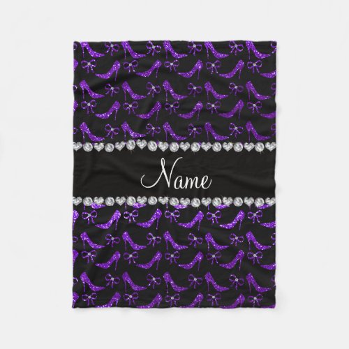 Personalized name indigo purple glitter high heels fleece blanket