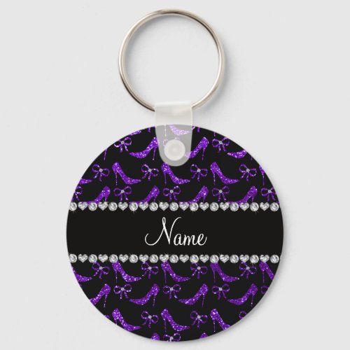 Personalized name indigo purple glitter high heels keychain
