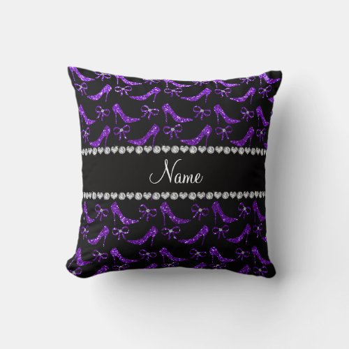 Personalized name indigo purple glitter high heels throw pillow