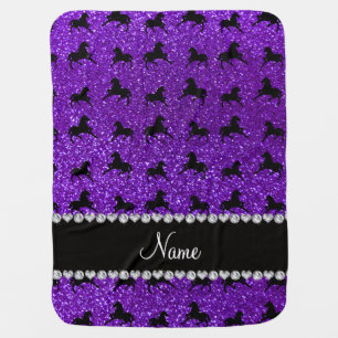 Personalized name indigo purple glitter horses receiving blanket