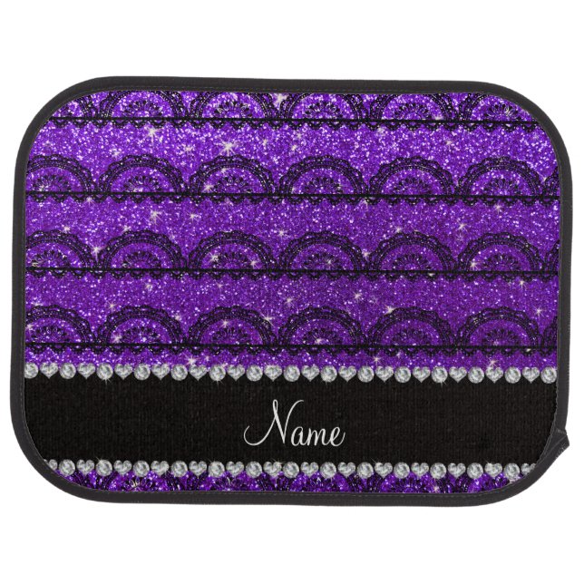 Personalized name indigo purple glitter lace car floor mat (Rear)