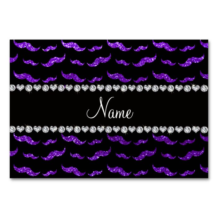 Personalized name indigo purple glitter mustaches table card