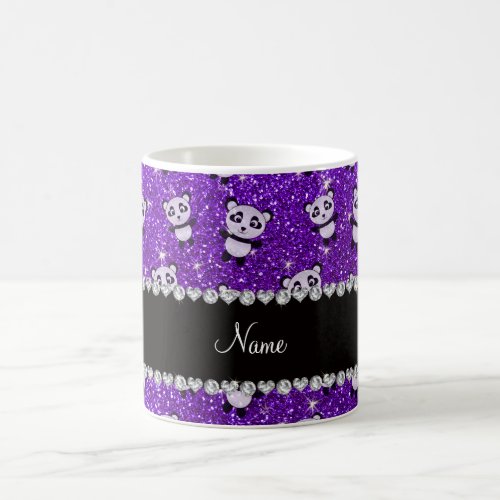 Personalized name indigo purple glitter pandas coffee mug