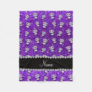 Personalized name indigo purple glitter pandas fleece blanket